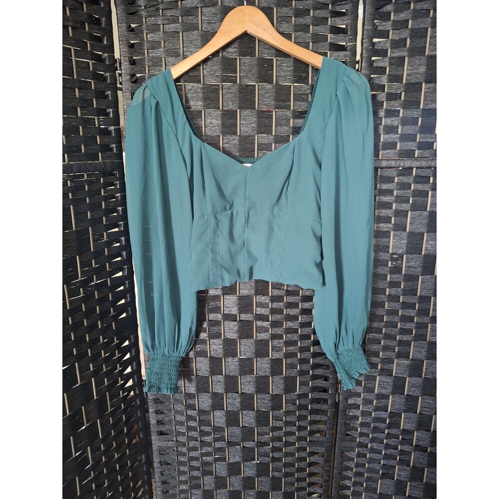 Abercrombie & Fitch Small Teal Corset Puff Sleeve Crop Top Cottagecore Fairycore